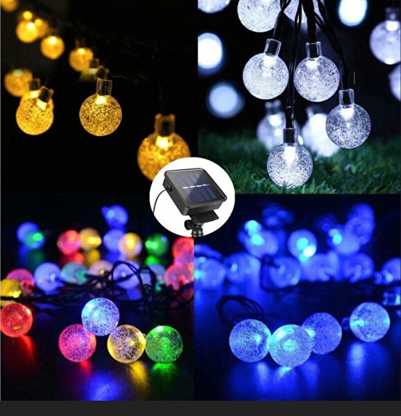Sge Teknoloji 7 Metre 50 Led Şeffaf Kristal Top Renkli Solar Güneş Enerjili Balkon Süsü Aydınlatma Lambası