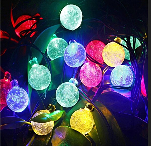 Sge Teknoloji 7 Metre 50 Led Şeffaf Kristal Top Renkli Solar Güneş Enerjili Balkon Süsü Aydınlatma Lambası