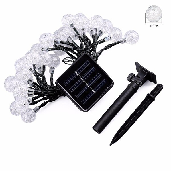 Sge Teknoloji 7 Metre 50 Led Şeffaf Kristal Top Renkli Solar Güneş Enerjili Balkon Süsü Aydınlatma Lambası