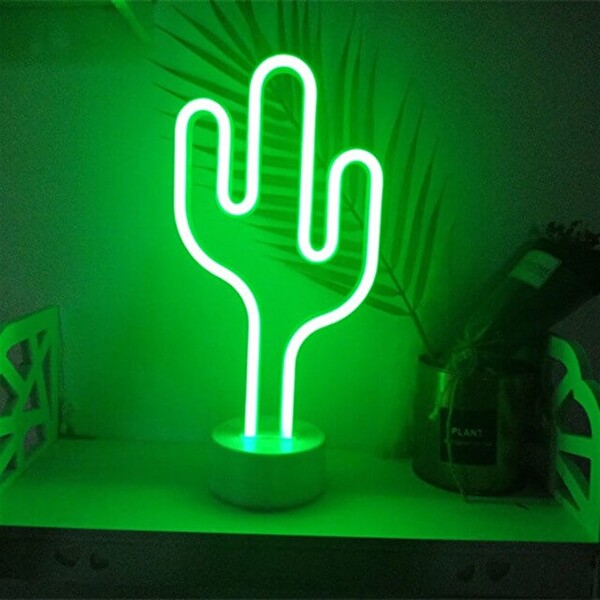 Evimdeyokyok Neon Işıklı Kaktüs Masa Gece Lambası Pil ve Usb