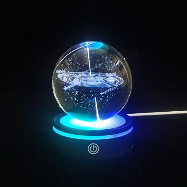 Evimdeyokyok Gezegenler Tasarımlı Renk Değiştiren Dönen Cam Küre