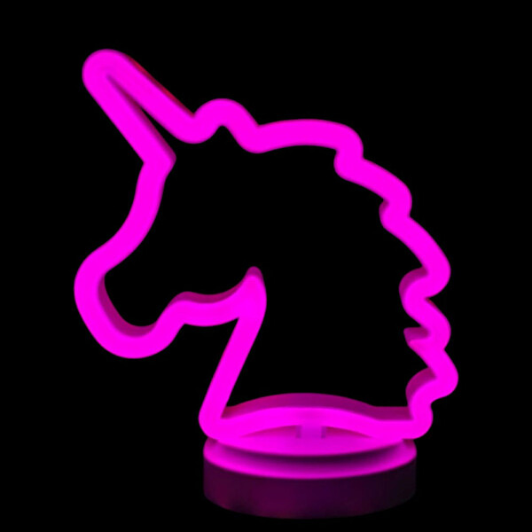 Evimdeyokyok Neon Işıklı Unicorn Pil Usb Masa Gece Lambası