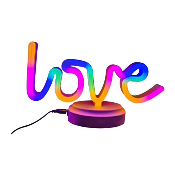 Evimdeyokyok Neon Işıklı Love Yazılı Pil ve Usb Masa Gece Lambası
