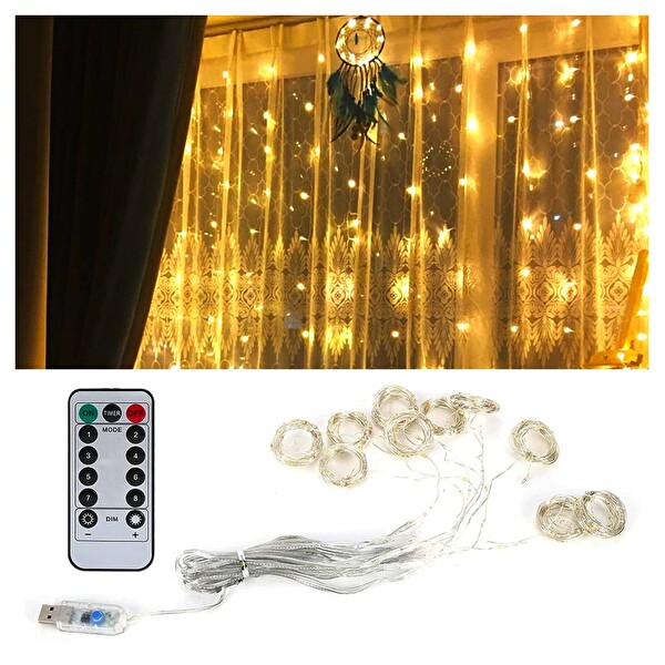 Upway 3x3 Metre Kumandalı 8 Modlu Askılı USB 300 Led Işıklı Perde Gün Işığı