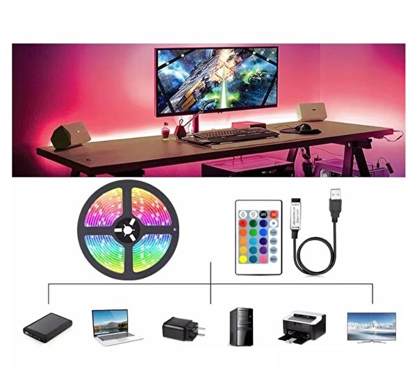 Electroon Bluetooth Kumandalı TV Arkası Rgb USB Şerit LED 5 M