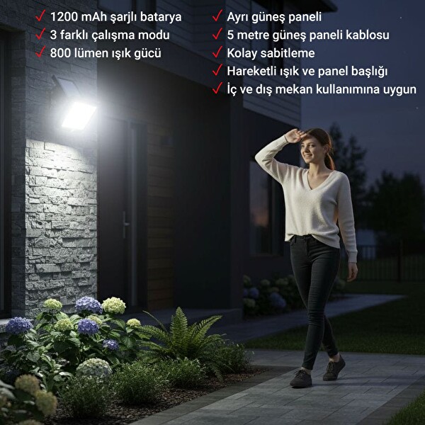 Upway Güneş Enerjili Sensörlü 800 LM 120 Led Lamba Dış Mekan Solar Aydınlatma