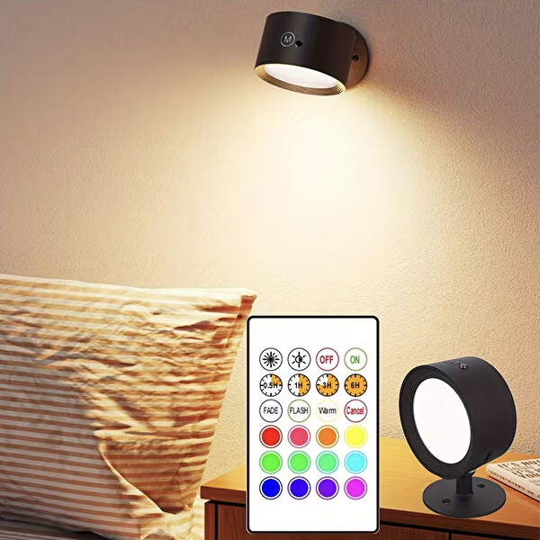 Greentech 14 Renk Dokunmatik 360 Derece Dönebilen Magnetli Şarjlı Led Aplik 2 Adet GT-CL21