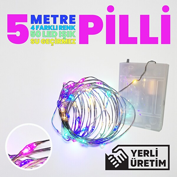 Upway 5 M Su Geçirmez 4 Renkli Pilli 50 Led Işık