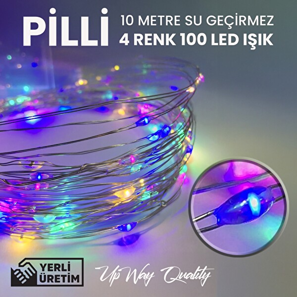 Upway 10M Su Geçirmez 4 Renkli Pilli 100 Led Işık