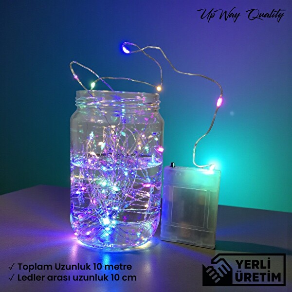 Upway 10M Su Geçirmez 4 Renkli Pilli 100 Led Işık
