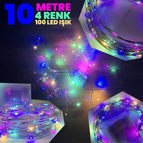 Upway 10M Su Geçirmez 4 Renkli Pilli 100 Led Işık