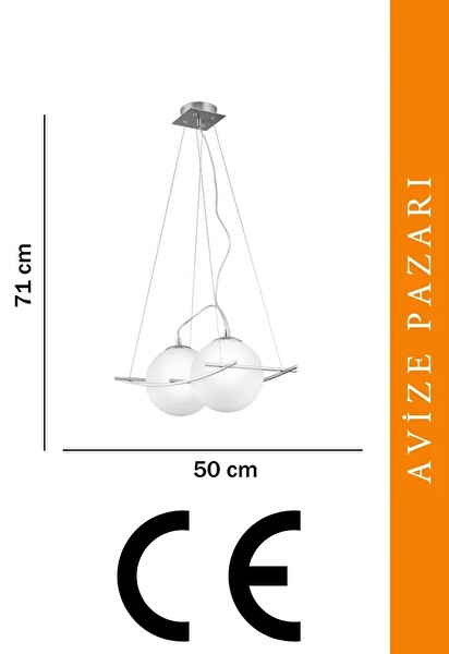 Avize Pazarı Güney 20'lik Glop Cam İkili Sıralı Krom Renkli Camlı Sarkıt Avize