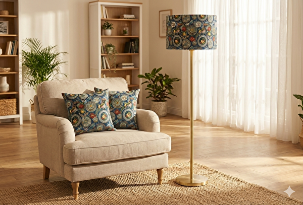 Skylight Çini Tabağı Desenli Kumaş Lambader Başlığı - Sadece Başlık