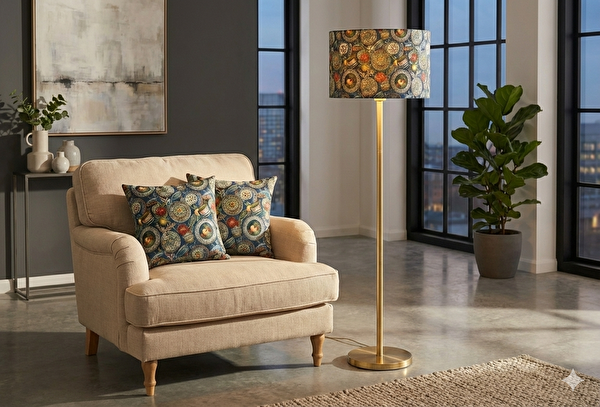 Skylight Çini Tabağı Desenli Kumaş Lambader Başlığı - Sadece Başlık