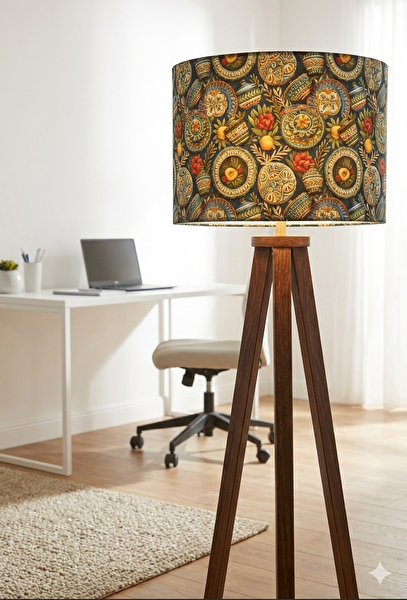 Skylight Çini Tabağı Desenli Kumaş Lambader Başlığı - Sadece Başlık