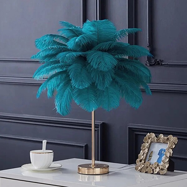 Avize Pazarı Masa Lambası Deve Kuşu Tüy Palmiye Yeşil Abajur