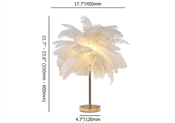 Avize Pazarı Masa Lambası Deve Kuşu Tüy Palmiye Beyaz Abajur