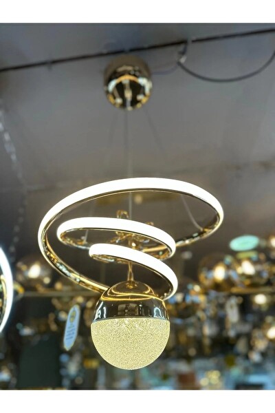 Avize Pazarı Kasırga Kristal Taşlı Sarı-Beyaz-Gün Işığı 3 Renk Gold Luxury Led Avize