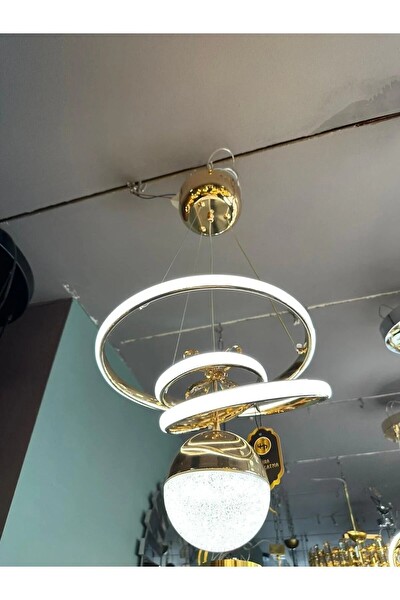 Avize Pazarı Kasırga Kristal Taşlı Sarı-Beyaz-Gün Işığı 3 Renk Gold Luxury Led Avize