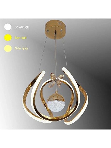 Avize Pazarı Kavis Modeli Sarı Kaplama Tek Toplu 3 Renk Modüllü Ledli Avize