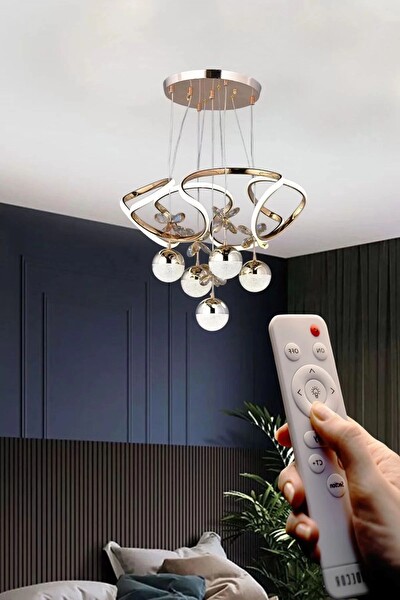 Avize Pazarı Galaksi Beş Toplu Üç Renk Kumandalı Altın Gold Renk Ledli Avize