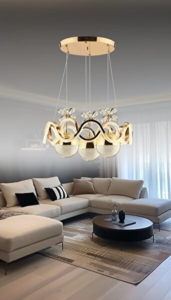 Avize Pazarı Alyans Gold Renkli 3'lü Toplu 3 Renk Kumandalı Modern Ledli Avize