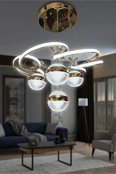 Avize Pazarı 3 Renk Kumandalı Modern Sarkıt 4 Toplu Kelebekli Ledli Avize Gold