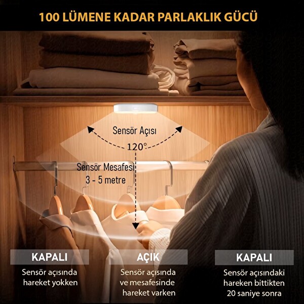 Upway Sensörlü Şarjlı Mıknatıslı Led Lamba Seti - 8 Ledli Gün Işığı 4 Adet