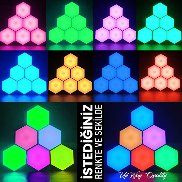 Upway Dokunmatik Çok Renkli Kumandalı Dekoratif Altıgen 6’lı Led Lamba Seti