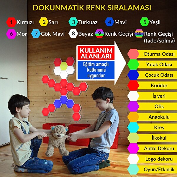 Upway Dokunmatik Çok Renkli Kumandalı Dekoratif Altıgen 6’lı Led Lamba Seti