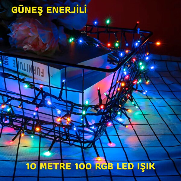 UpWay Güneş Enerjili 10m RGB 100 LED Dizin – Bahçe Balkon Teras Dekoratif Aydınlatma