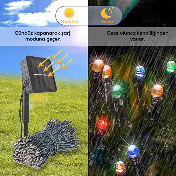 UpWay Güneş Enerjili 10m RGB 100 LED Dizin – Bahçe Balkon Teras Dekoratif Aydınlatma