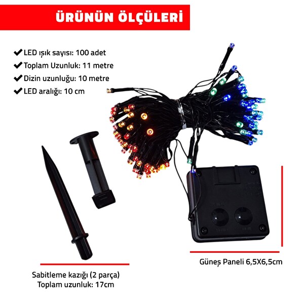 UpWay Güneş Enerjili 10m RGB 100 LED Dizin – Bahçe Balkon Teras Dekoratif Aydınlatma