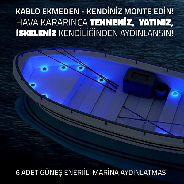 Upway 6'lı Güneş Enerjili Mavi Peyzaj Lambası - 20 LED IP68 Su Geçirmez Kırılmaz Paslanmaz