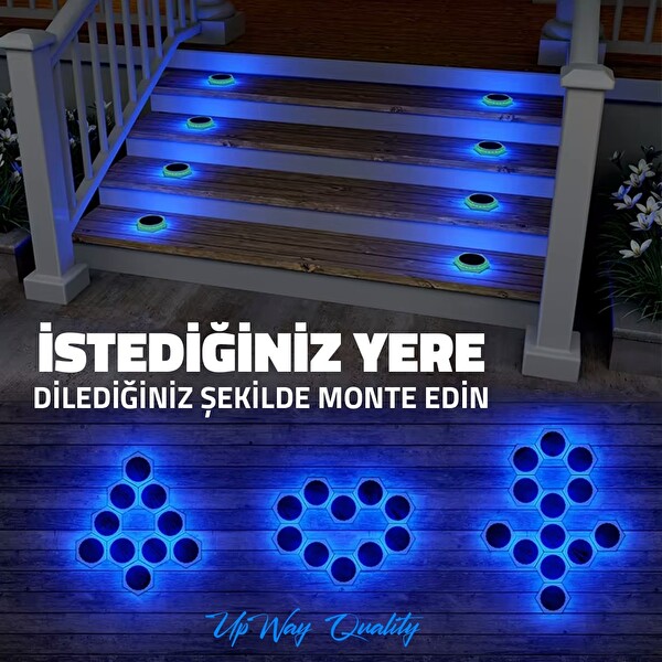 Upway 6'lı Güneş Enerjili Mavi Peyzaj Lambası - 20 LED IP68 Su Geçirmez Kırılmaz Paslanmaz