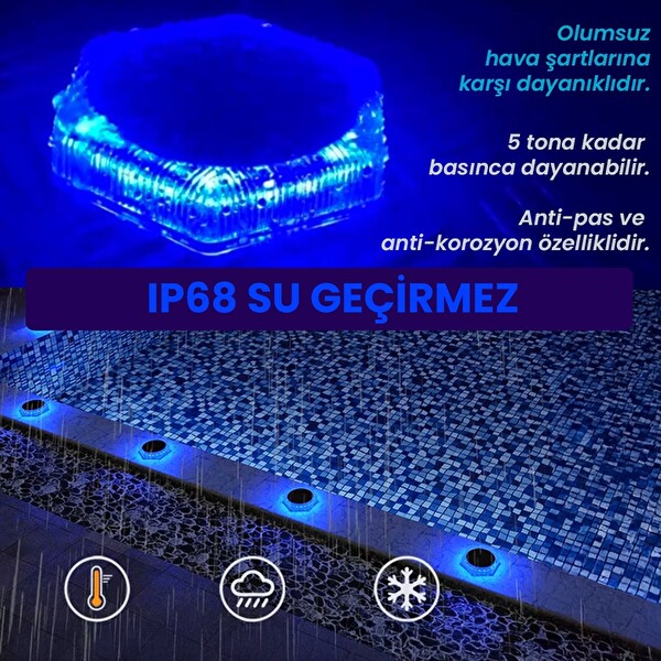 Upway 6'lı Güneş Enerjili Mavi Peyzaj Lambası - 20 LED IP68 Su Geçirmez Kırılmaz Paslanmaz