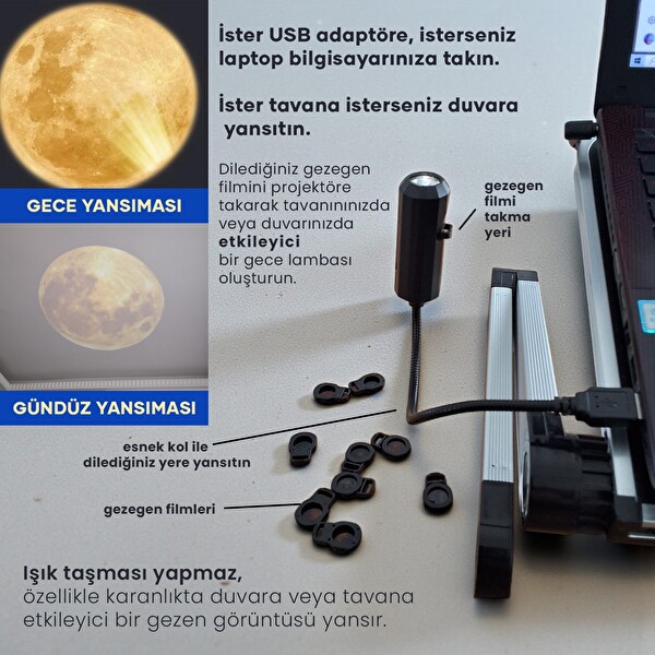 Upway 10’u 1 Arada Gezegen ve Ay Projektörü - Eğitici HD Gece Lambası