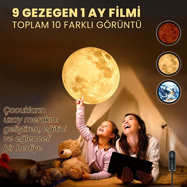 Upway 10’u 1 Arada Gezegen ve Ay Projektörü - Eğitici HD Gece Lambası