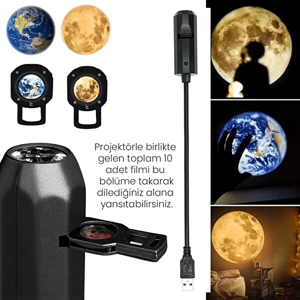 Upway 10’u 1 Arada Gezegen ve Ay Projektörü - Eğitici HD Gece Lambası