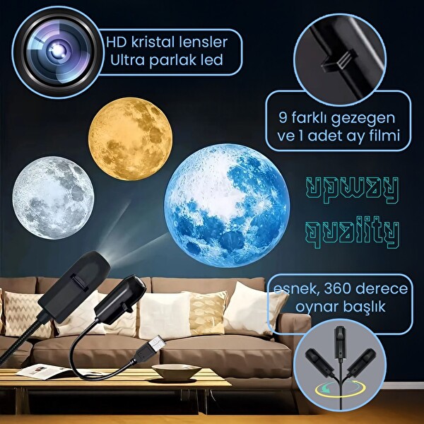 Upway 10’u 1 Arada Gezegen ve Ay Projektörü - Eğitici HD Gece Lambası