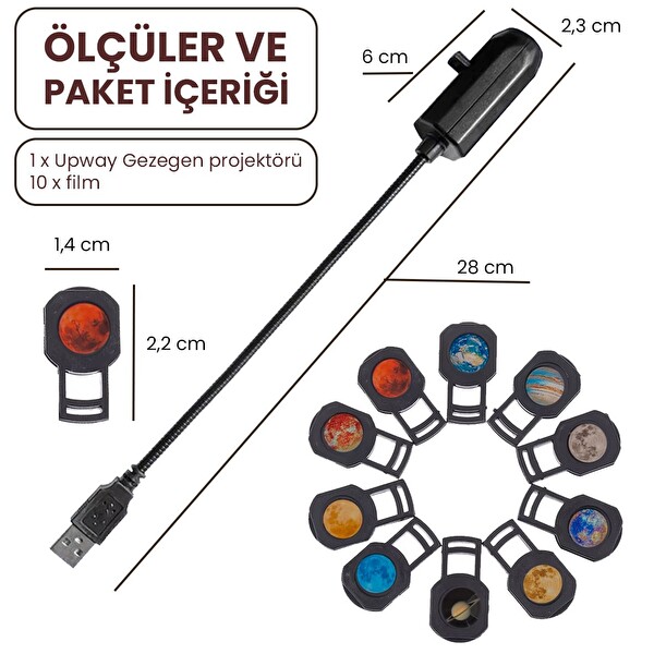 Upway 10’u 1 Arada Gezegen ve Ay Projektörü - Eğitici HD Gece Lambası
