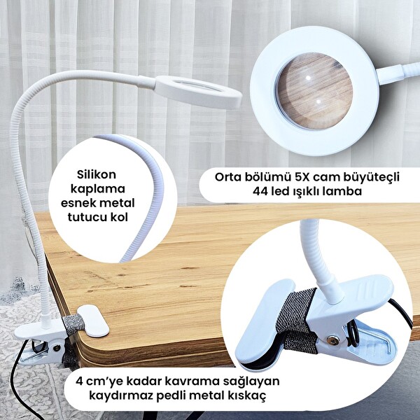 Upway 5X Cam Büyüteçli 3 Renk Modlu LED Masa Lambası