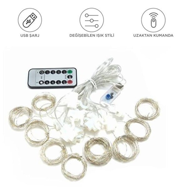 Yeco 2'li Set RGB 300 Led Perde 3x3 Metre 10 Sarkıtlı 8 Modlu Kumandalı Çok Renkli Dekoratif Işık