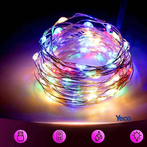 Yeco RGB 300 Led Perde 3x3 Metre 10 Sarkıtlı 8 Modlu Kumandalı Dekoratif Çok Renkli Işık