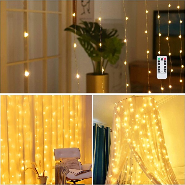 Yeco 300 LED Gün Işığı Perde Led 3x3 Metre – 10 Sarkıtlı, 8 Modlu, Kumandalı, USB’li, Zamanlayıcılı