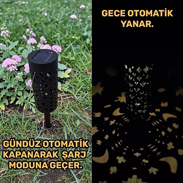 Upway Güneş Enerjili Karanlık Sensörlü Yıldız Hilal Desenli Dekoratif Bahçe Ağaç Çim Lambası