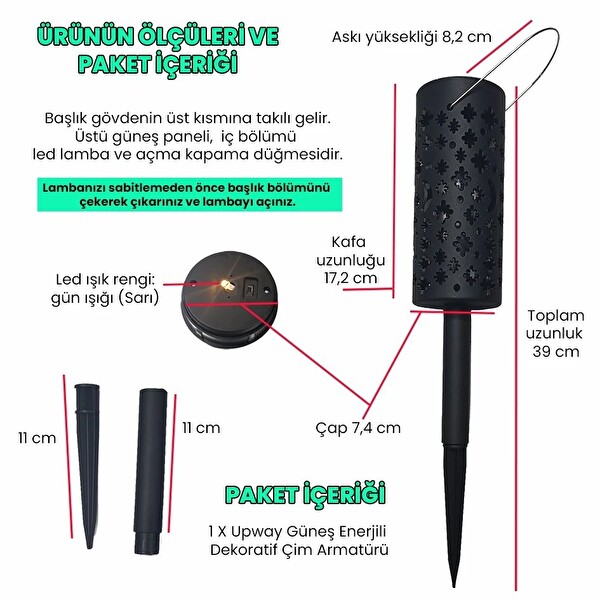 Upway Güneş Enerjili Karanlık Sensörlü Yıldız Hilal Desenli Dekoratif Bahçe Ağaç Çim Lambası
