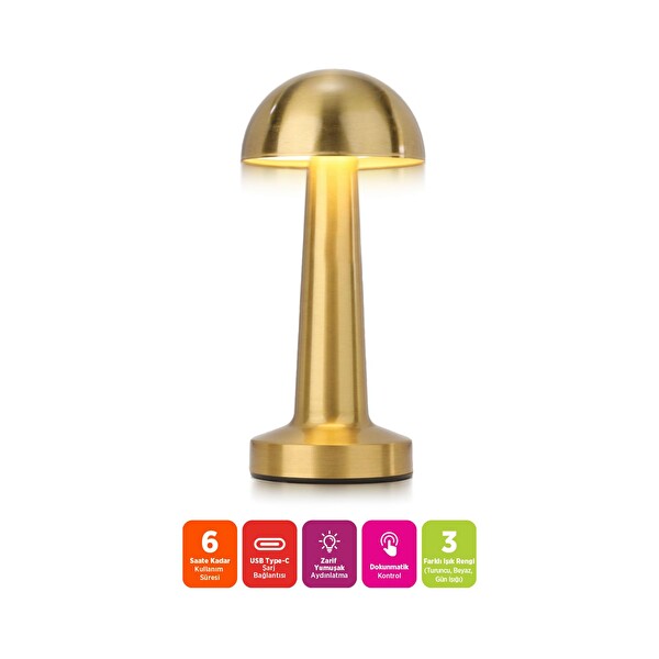 House Pratik HP98 Şarjlı Dokunmatik Masa Lambası Sarı