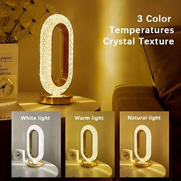 Çeşithane Kristal Masa Lambası LED Dokunmatik 3 Renk Şarjlı Modern Dekoratif Gece Lambası