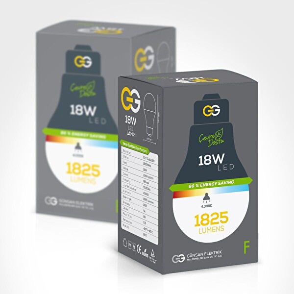 Günsan 2'li LED Ampul 18W Gün Işığı E274000K 1825 Lümen 2 Adet